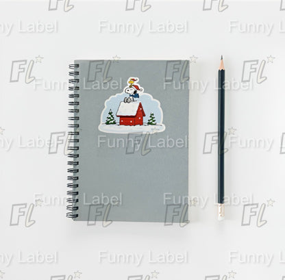 Snoopy & Woodstock Dog House Roof Sticker | Peanuts Christmas Snow Scene Decal | Classic Holiday Vinyl