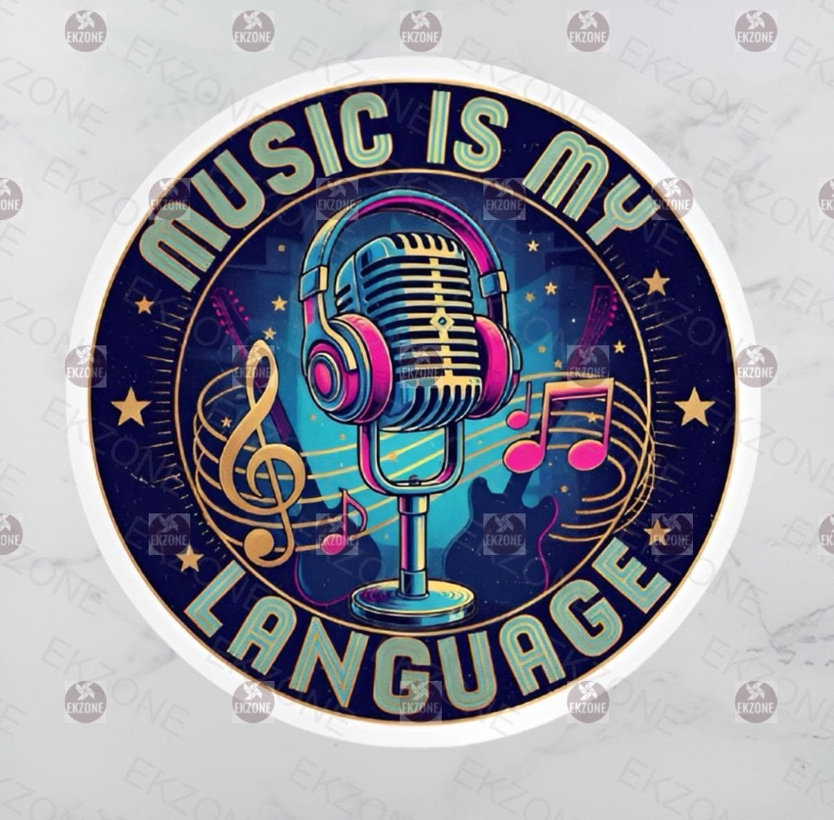 Music Is My Language Sticker | Vibrant Musician Decal | Retro Microphone Art | Music Lover Vinyl | Inspirational Quote Laptop | Music Gift