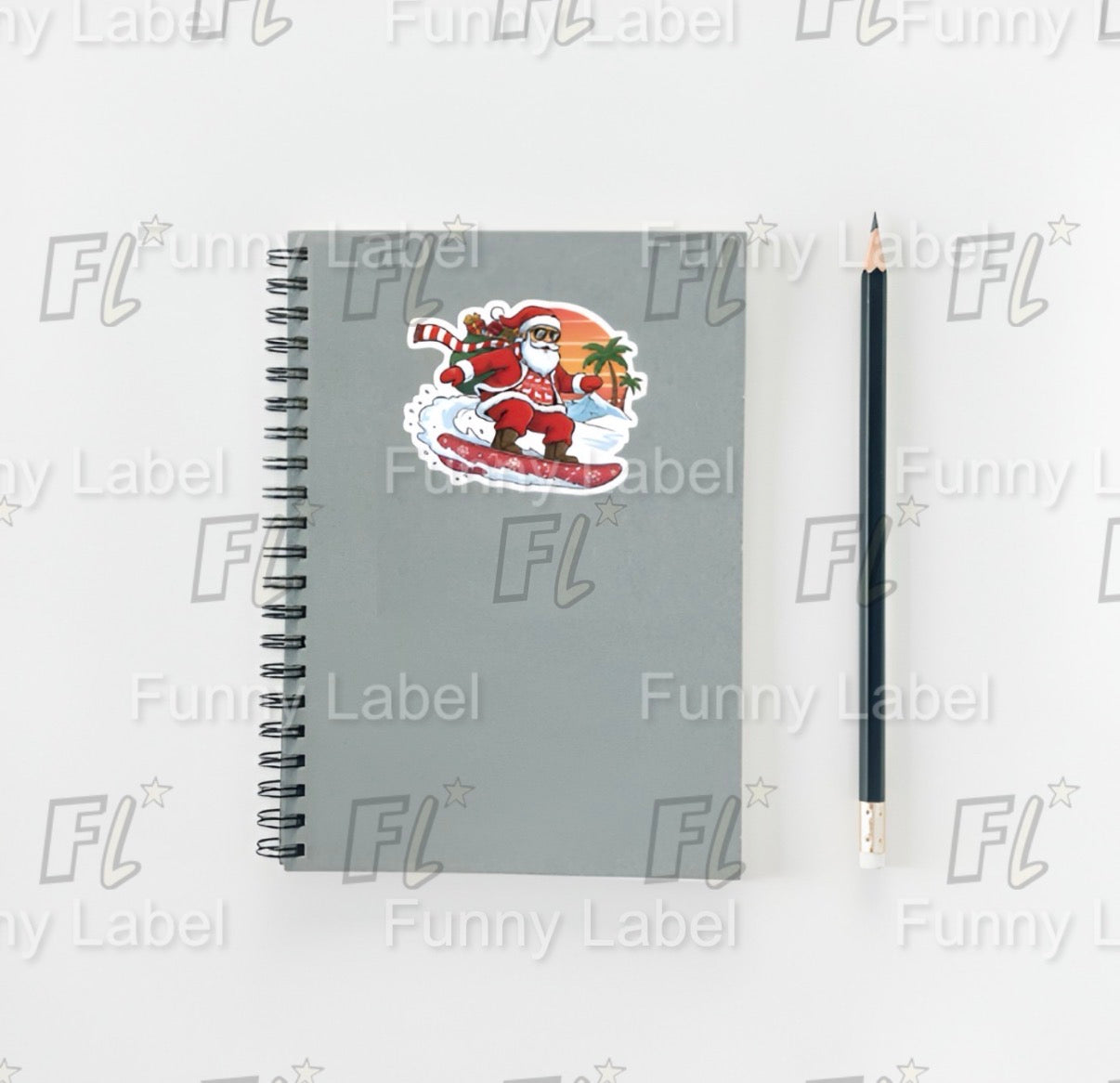 Holographic Snowboarding Santa Sticker - Tropical Edition