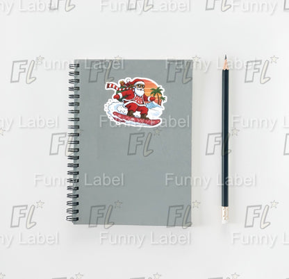 Holographic Snowboarding Santa Sticker - Tropical Edition