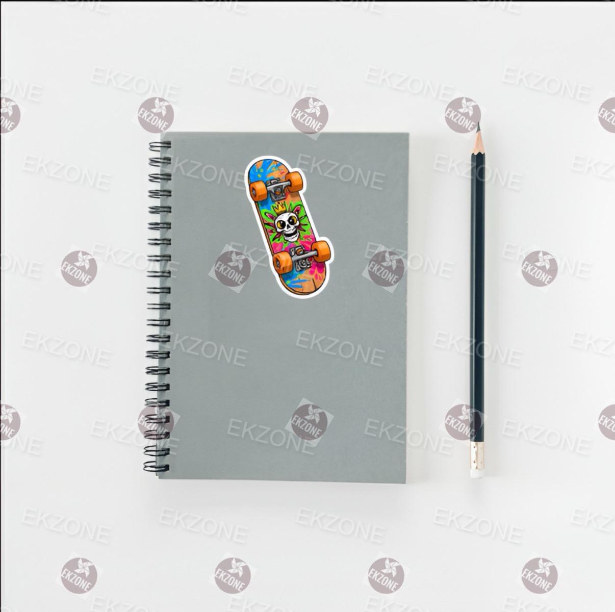 Skateboard Skull Sticker | Punk Rock Decal | Crowned Skeleton Skater Art | Pop Art Graffiti Vinyl | Cool Skateboarder Gift | Edgy Aesthetic