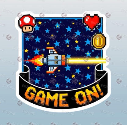 Game On! Retro Pixel Sticker | 8 Bit Video Game Decal | Space Shooter Art | Nostalgic Gamer Vinyl | Arcade Geek Gift | Laptop Console