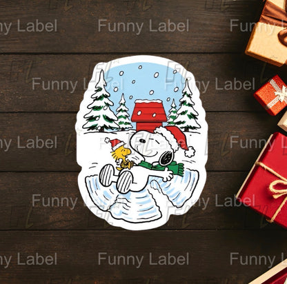 Snoopy Snow Angel Sticker | Woodstock Winter Play Decal | Peanuts Christmas Activity Vinyl