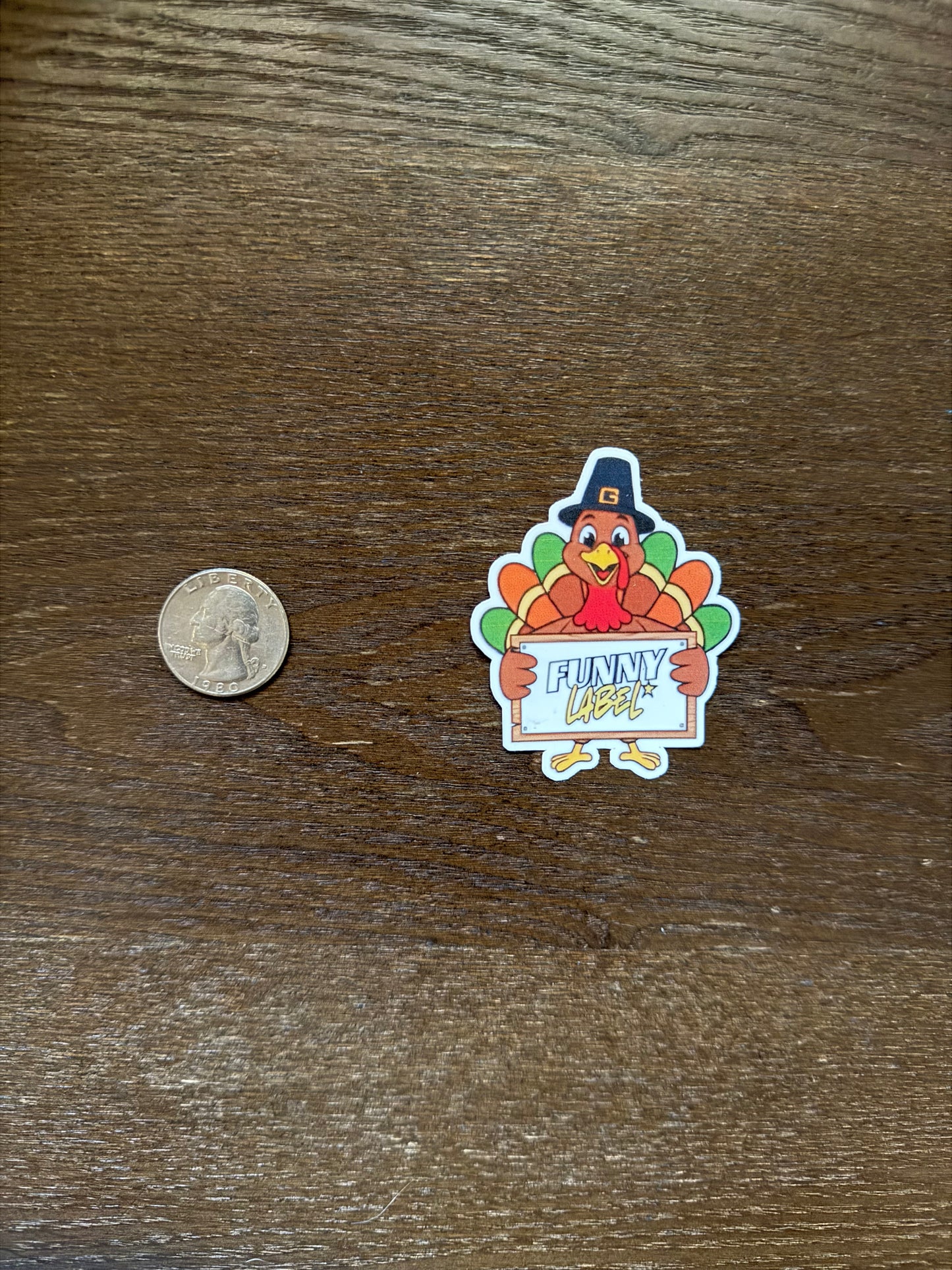 Thanksgiving Turkey Sticker – Funny Holiday Label with Pilgrim Hat & Colorful Feathers