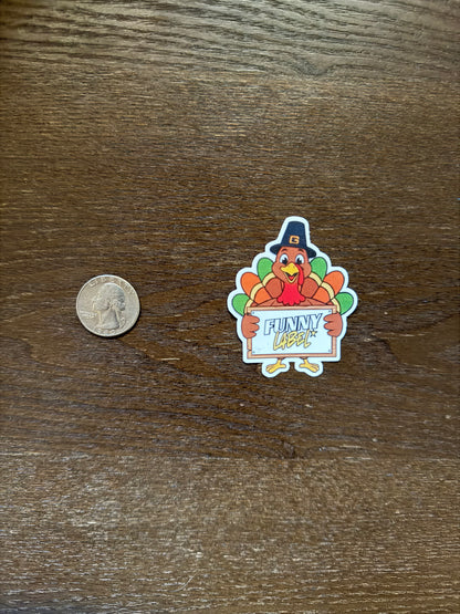 Thanksgiving Turkey Sticker – Funny Holiday Label with Pilgrim Hat & Colorful Feathers