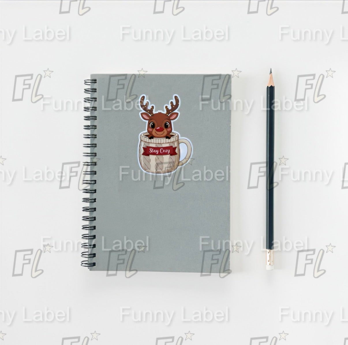 Stay Cozy Reindeer Mug Sticker – Cute Winter Label for Gifts & Crafts