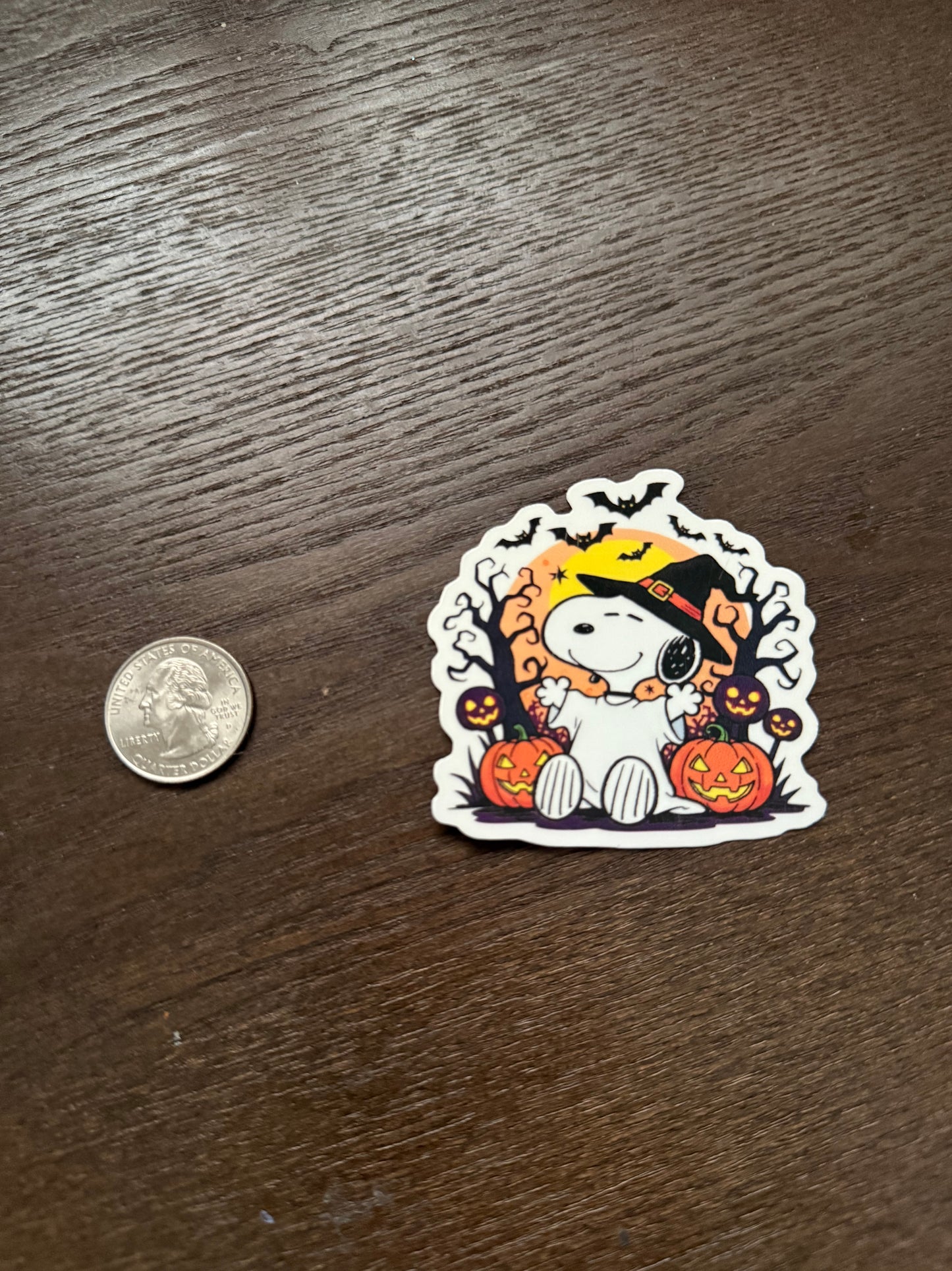 Snoopy Halloween Ghost Sticker | Peanuts Witch Hat Decal | Cute Pumpkin Art | Spooky Season Vinyl | Fall Decor Gift | Nostalgic Cartoon Bat