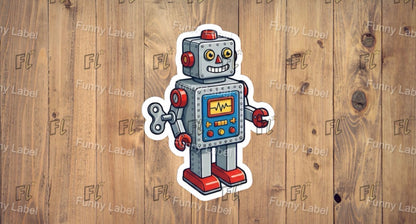 Beep Boop Retro Wind-Up Robot Sticker