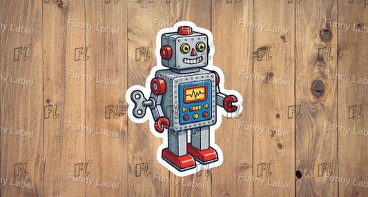 Beep Boop Retro Wind-Up Robot Sticker