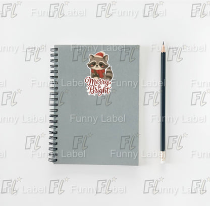 Merry & Bright Christmas Raccoon Sticker