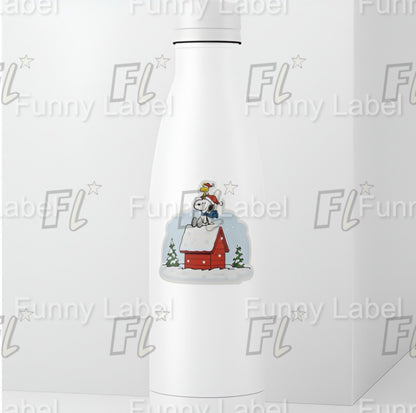 Snoopy & Woodstock Dog House Roof Sticker | Peanuts Christmas Snow Scene Decal | Classic Holiday Vinyl