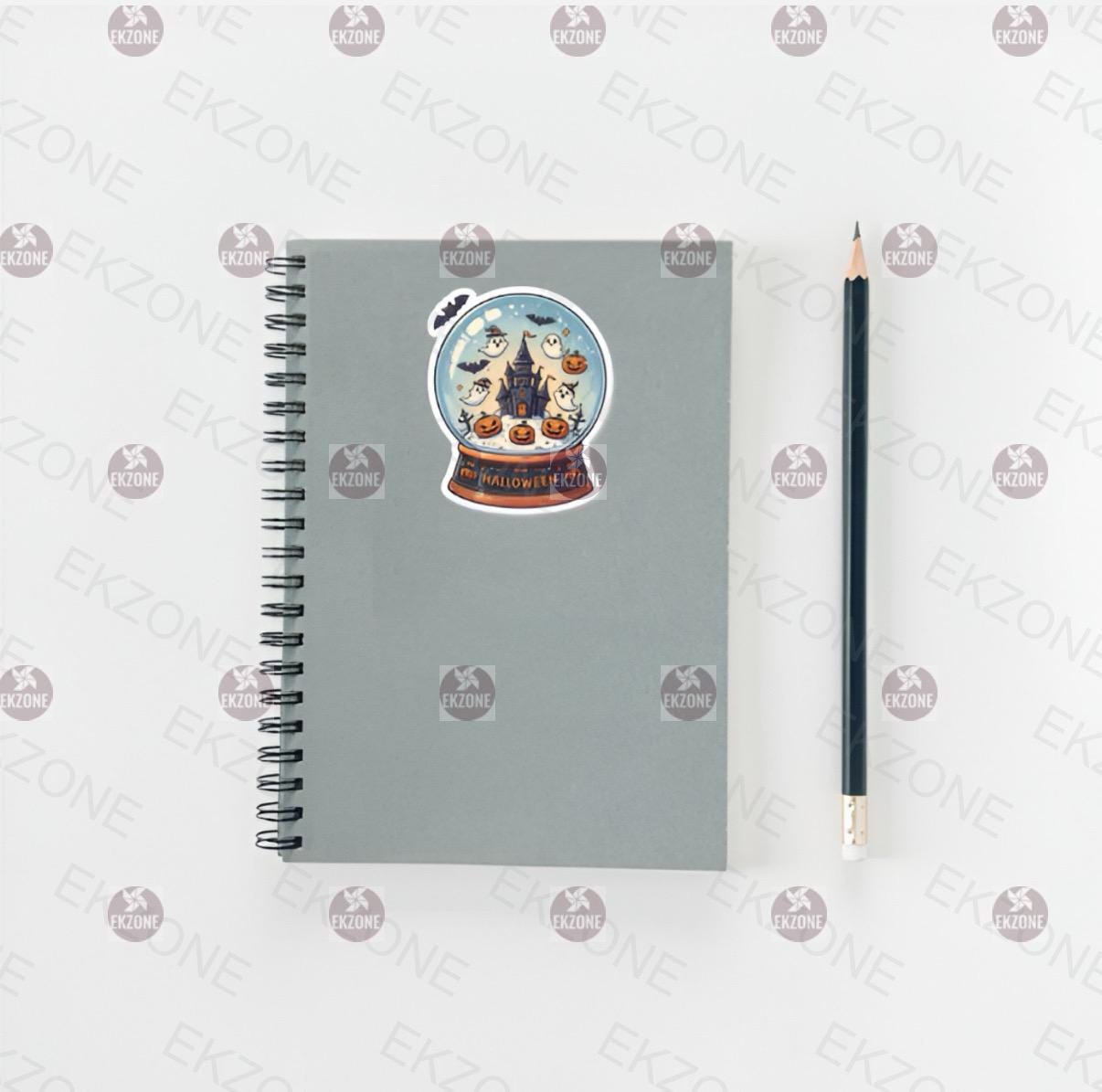 Transparent Halloween Snow Globe Sticker | Spooky Cute Ghost Decal | Haunted House Art | Pumpkin Bat Vinyl | Fall Decor Gift | Cute Witchy