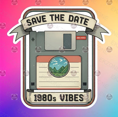 Save the Date Floppy Disk Sticker | Retro 80s Vibes Decal | Nostalgic Computer Art | Vintage Tech Vinyl | 80s Kid Gift | Computer Nerd