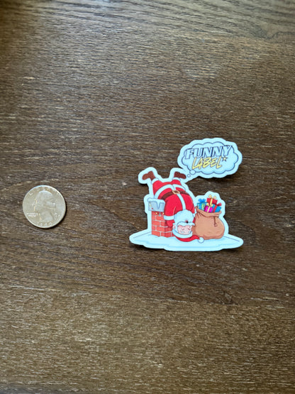 Upside-Down Santa Sticker – Funny Christmas Label with Chimney & Gift Sack