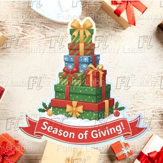 Season of Giving! Sticker | Stack of Christmas Presents Decal | Holiday Gift Box Vinyl