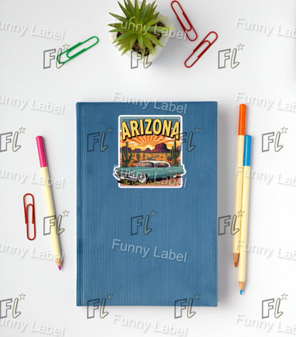 Arizona Sticker - The Grand Canyon State Decal - Retro Travel Art - Route 66 Gift - Vintage Car Sticker