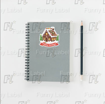 Happy Holidays Gingerbread House Sticker – Festive Christmas Label for Gifts & Crafts
