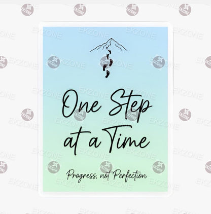 Transparent One Step at a Time Sticker | Motivational Quote Decal | Progress Not Perfection Vinyl | Mental Health Art | Hiking Hiker Gift