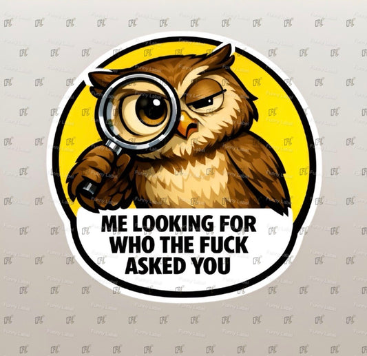 Cartoon owl holding a magnifying glass with text on a light gray background