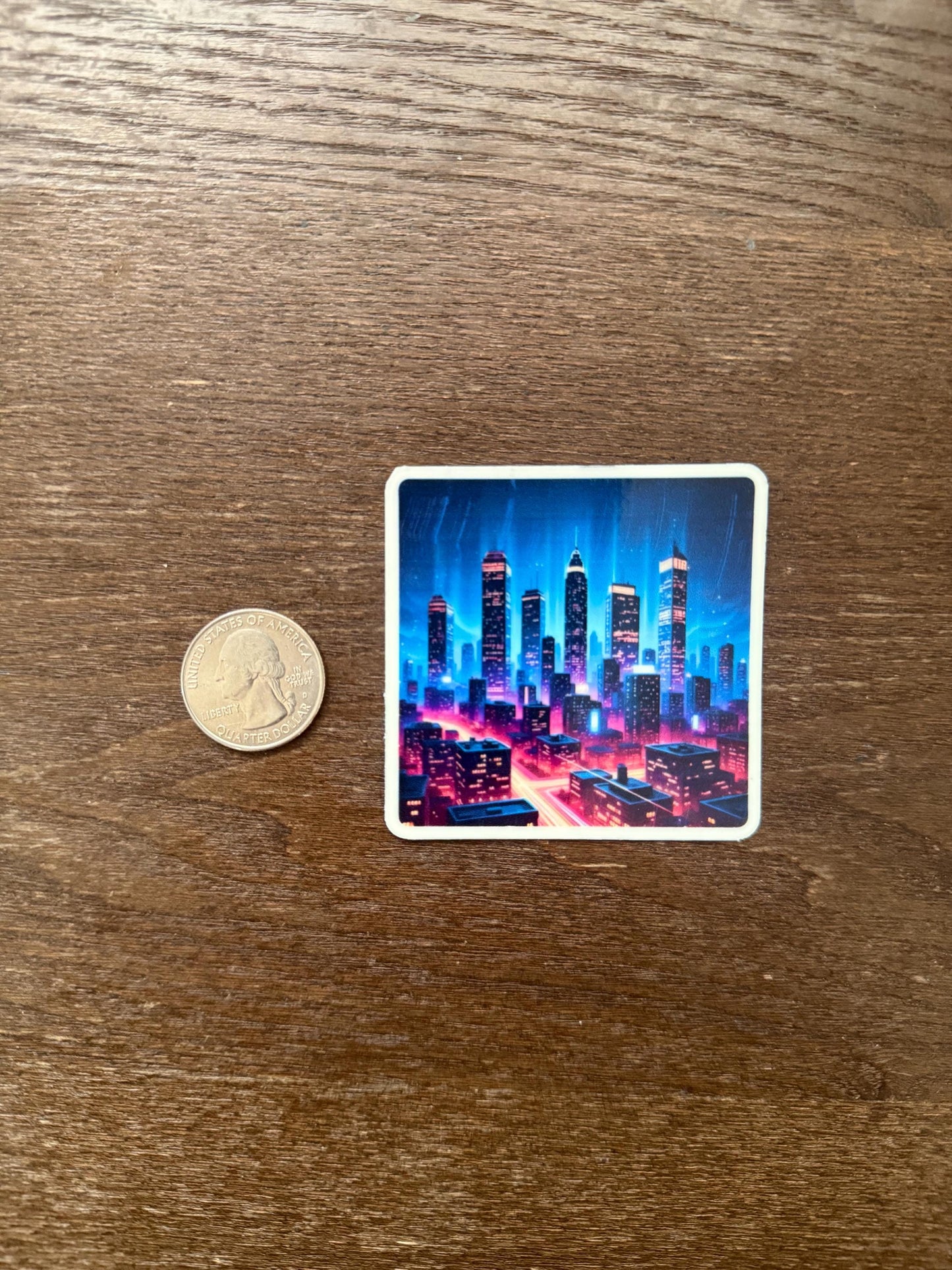 Glow in Dark Cyberpunk City Sticker | Futuristic Cityscape Decal | Neon Urban Art | Sci-Fi Vaporwave Vinyl | UV Reactive Gift | Skyscrapers