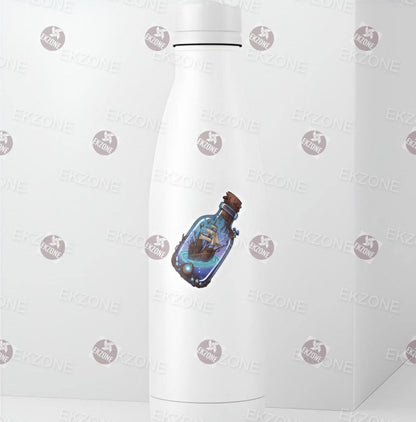 Transparent Steampunk Ship in Magic Bottle Sticker | Clear Vinyl Fantasy Nautical Decal | Whimsical Crystal Art | Adventure Ship Vinyl | Uni