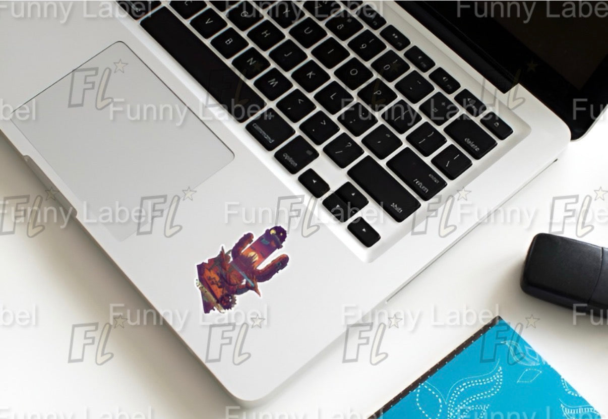 Tucson Sci-Fi Roadrunner Sticker – Futuristic Desert Label with Cactus, Airships & Mechanical Bird