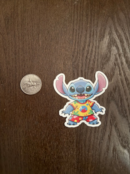 Stitch Hawaiian Outfit Sticker | Lilo & Stitch Disney Decal | Tropical Aloha Art | Cute Alien Vinyl | Summer Beach Fan Gift | Laptop Decal