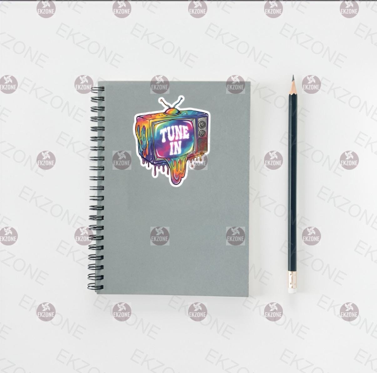 Glow in Dark Tune In TV Sticker | Psychedelic Retro Decal | Dripping Television Art | UV Reactive Pop Art | Nostalgia Gift | 80s Aesthetic