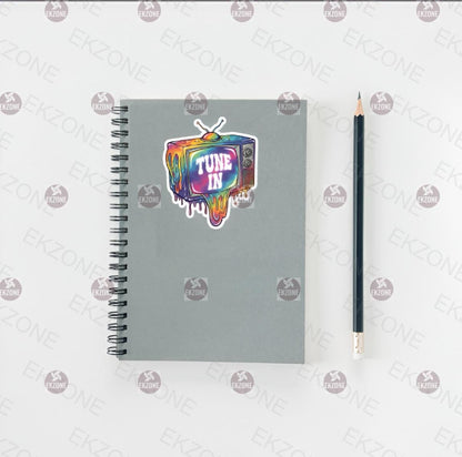 Glow in Dark Tune In TV Sticker | Psychedelic Retro Decal | Dripping Television Art | UV Reactive Pop Art | Nostalgia Gift | 80s Aesthetic