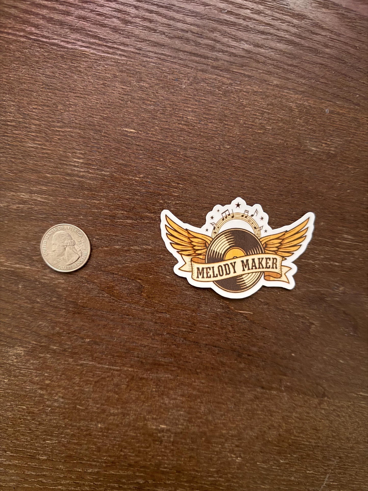 Melody Maker Vinyl Record Sticker | Retro Music Lover Decal | Winged LP Art | Musician DJ Gift | Studio Producer Vinyl | Rock & Roll Emblem