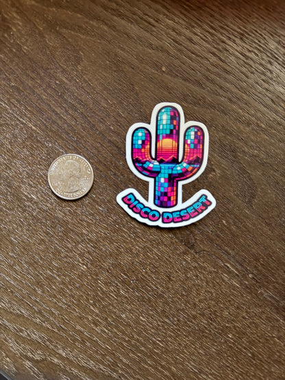 Disco Desert Neon Disco Ball Cactus Sticker