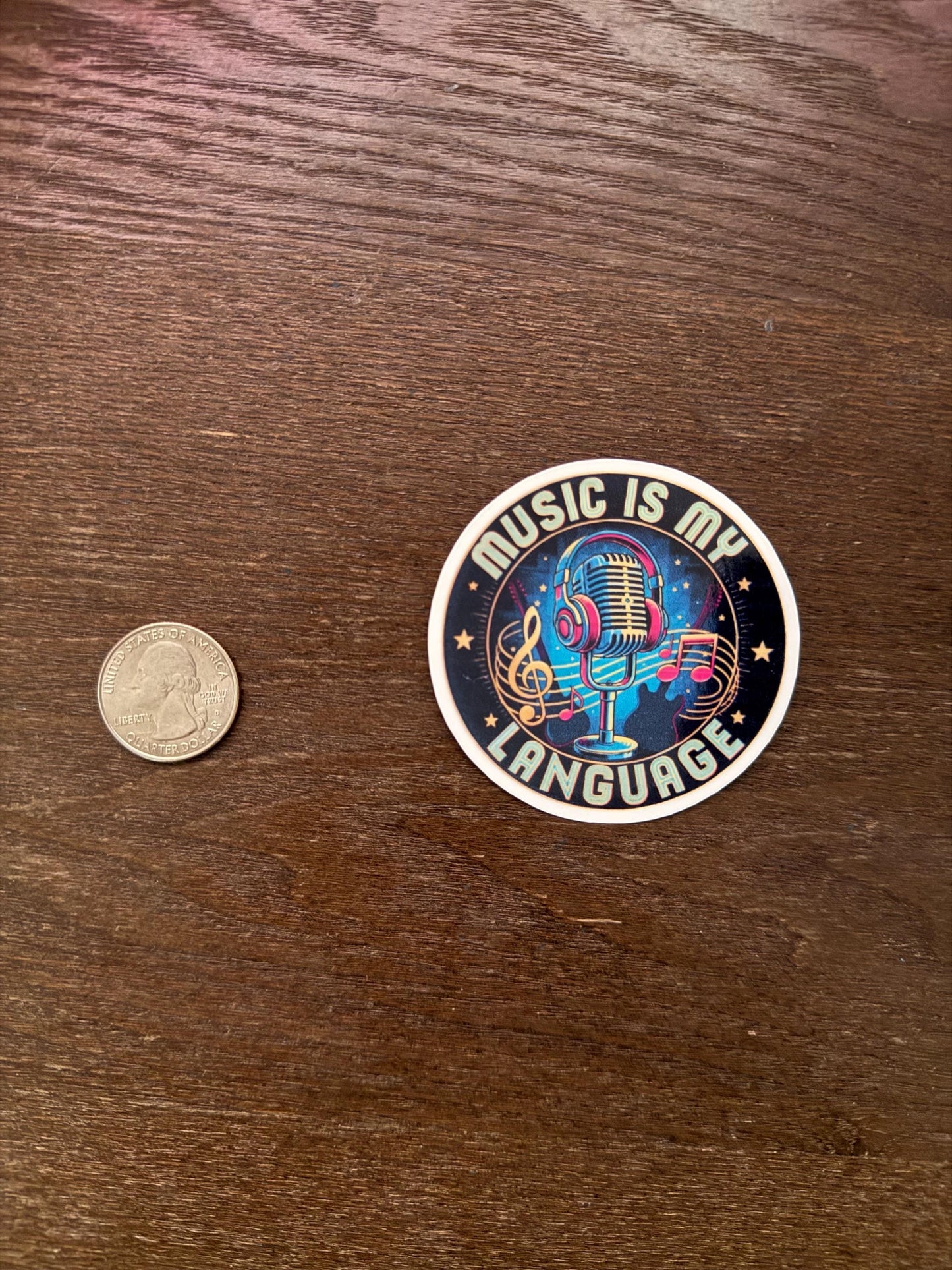 Music Is My Language Sticker | Vibrant Musician Decal | Retro Microphone Art | Music Lover Vinyl | Inspirational Quote Laptop | Music Gift