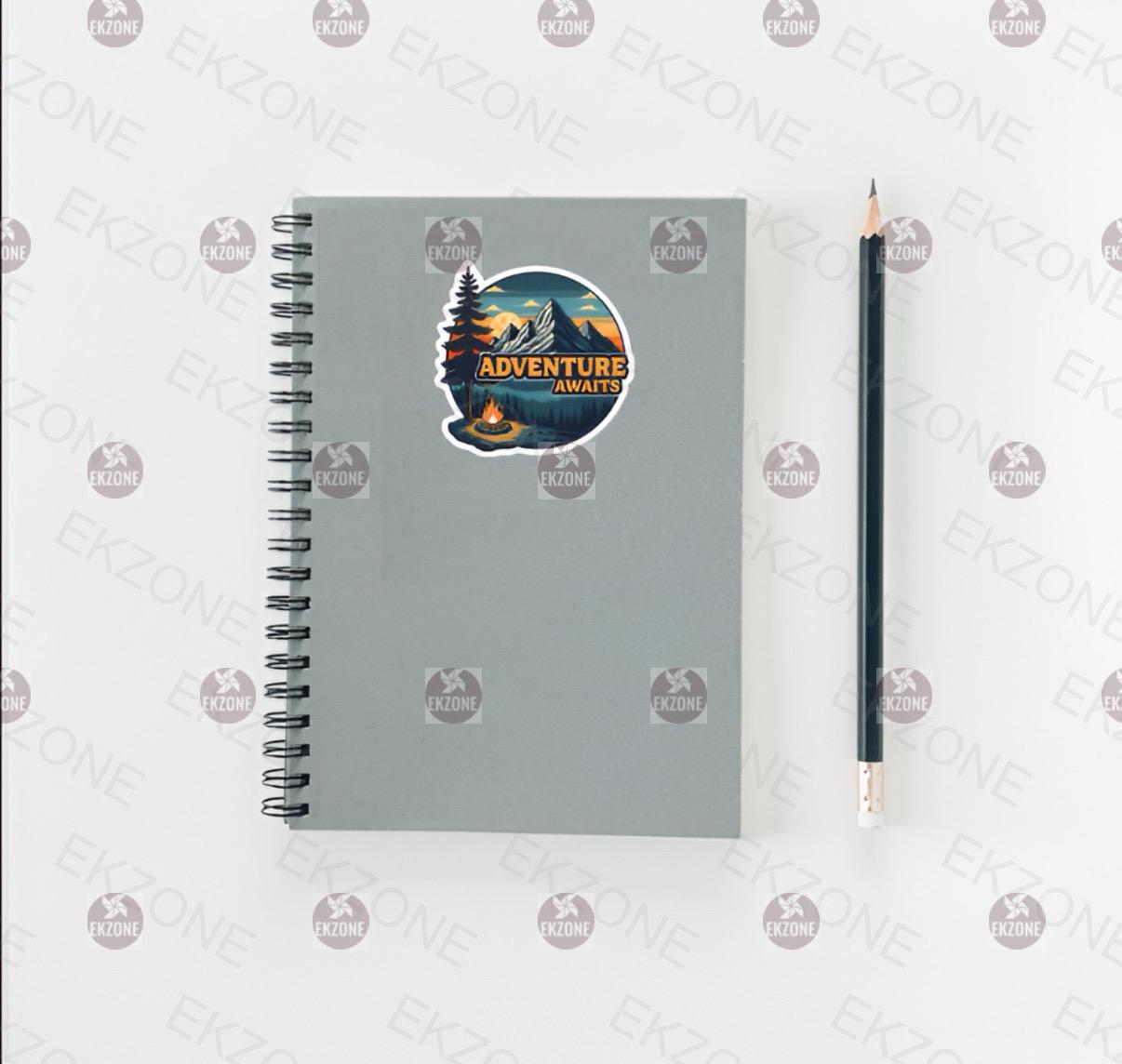 Adventure Awaits Camping Sticker | Outdoorsy Mountain Decal | Campfire Art | Wanderlust Vinyl | Nature Lover Gift | Motivational Laptop