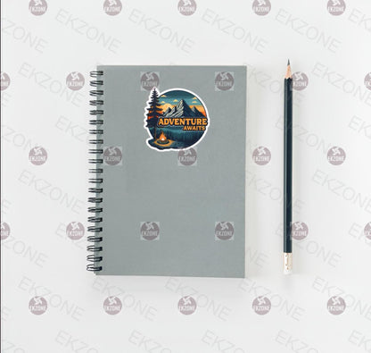 Adventure Awaits Camping Sticker | Outdoorsy Mountain Decal | Campfire Art | Wanderlust Vinyl | Nature Lover Gift | Motivational Laptop