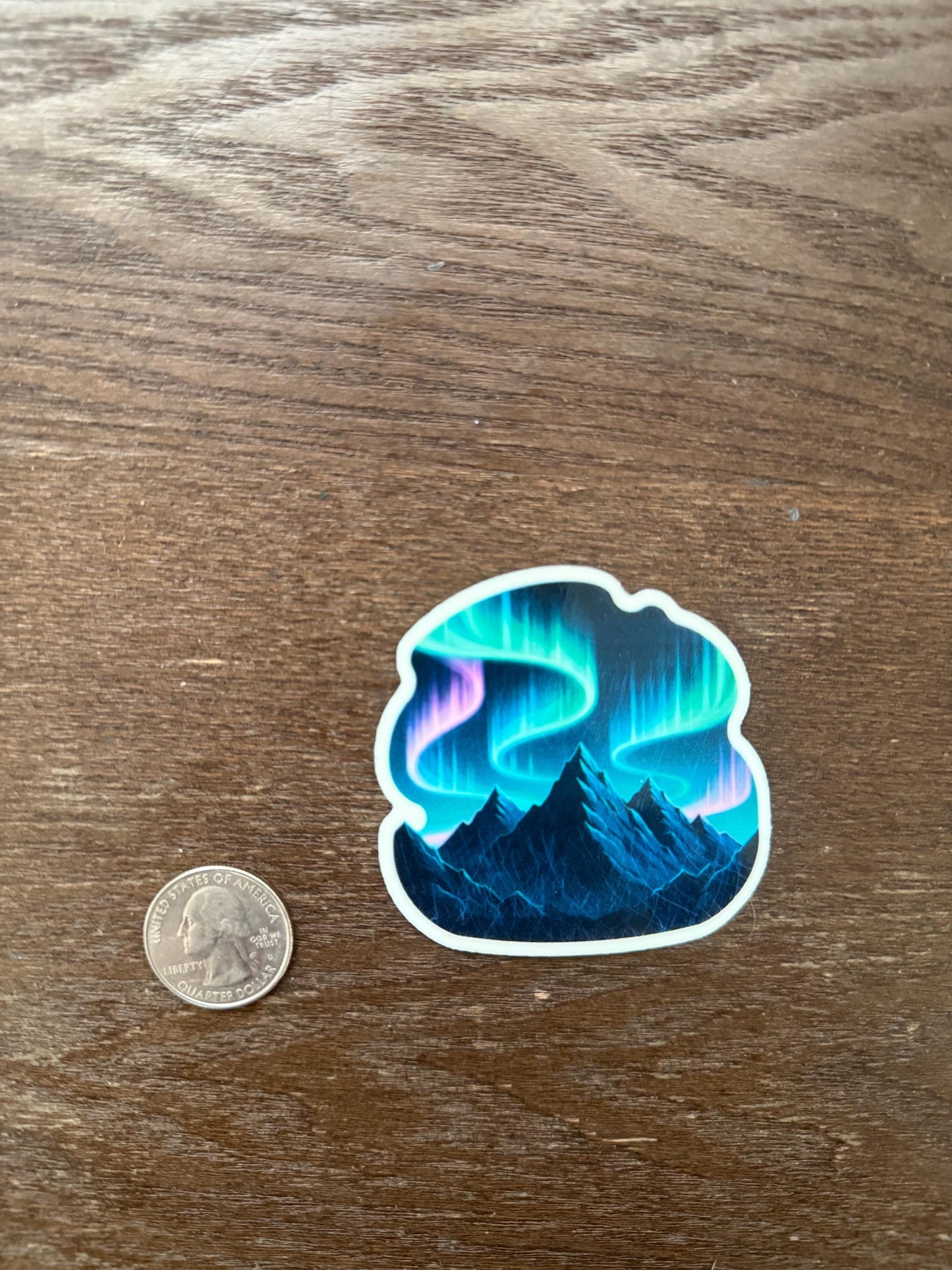 Glow in Dark Northern Lights Sticker | Aurora Borealis Mountain Decal | Celestial Cosmos Art | Magical Night Sky Vinyl | Outdoorsy Gift | UV