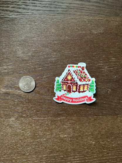 Happy Holidays Gingerbread House Sticker – Festive Christmas Label for Gifts & Crafts