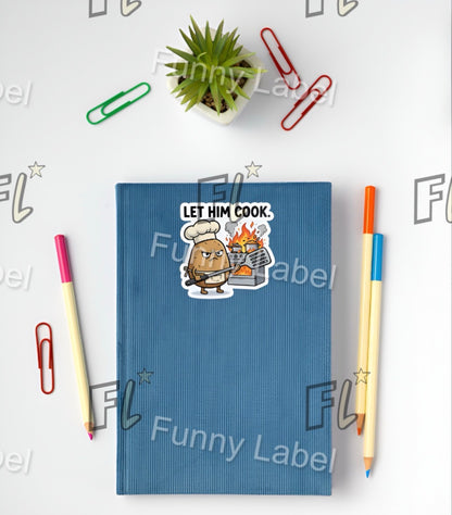 Blue notebook with a sticker on it, surrounded by stationery items on a white background.
