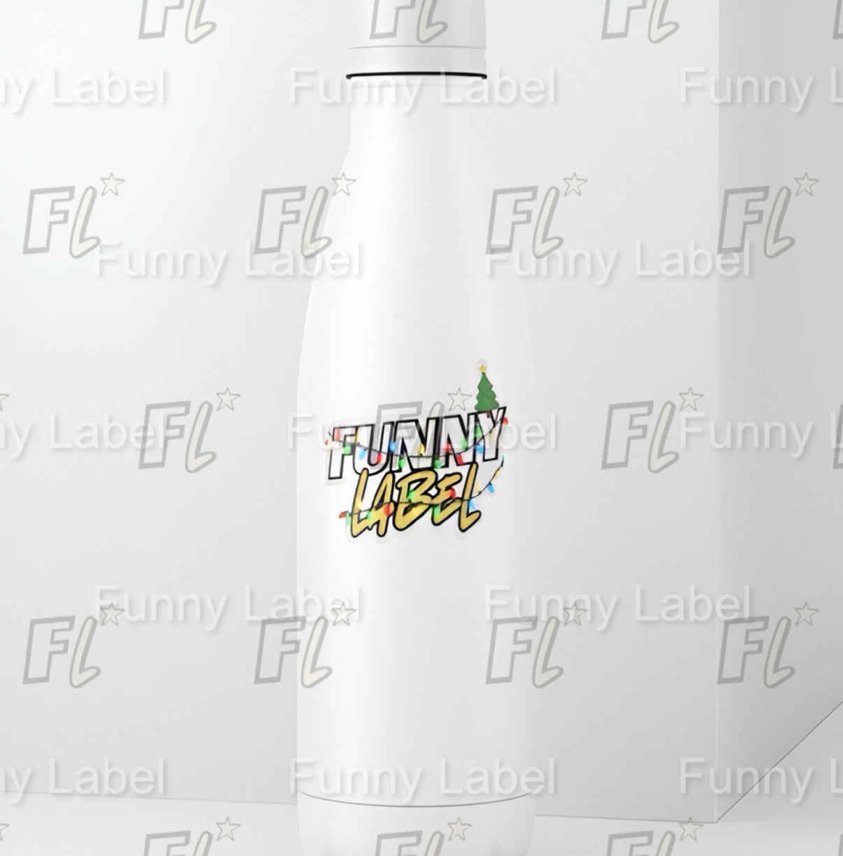 Funny Label Christmas Logo Sticker with Holiday Lights & Tree