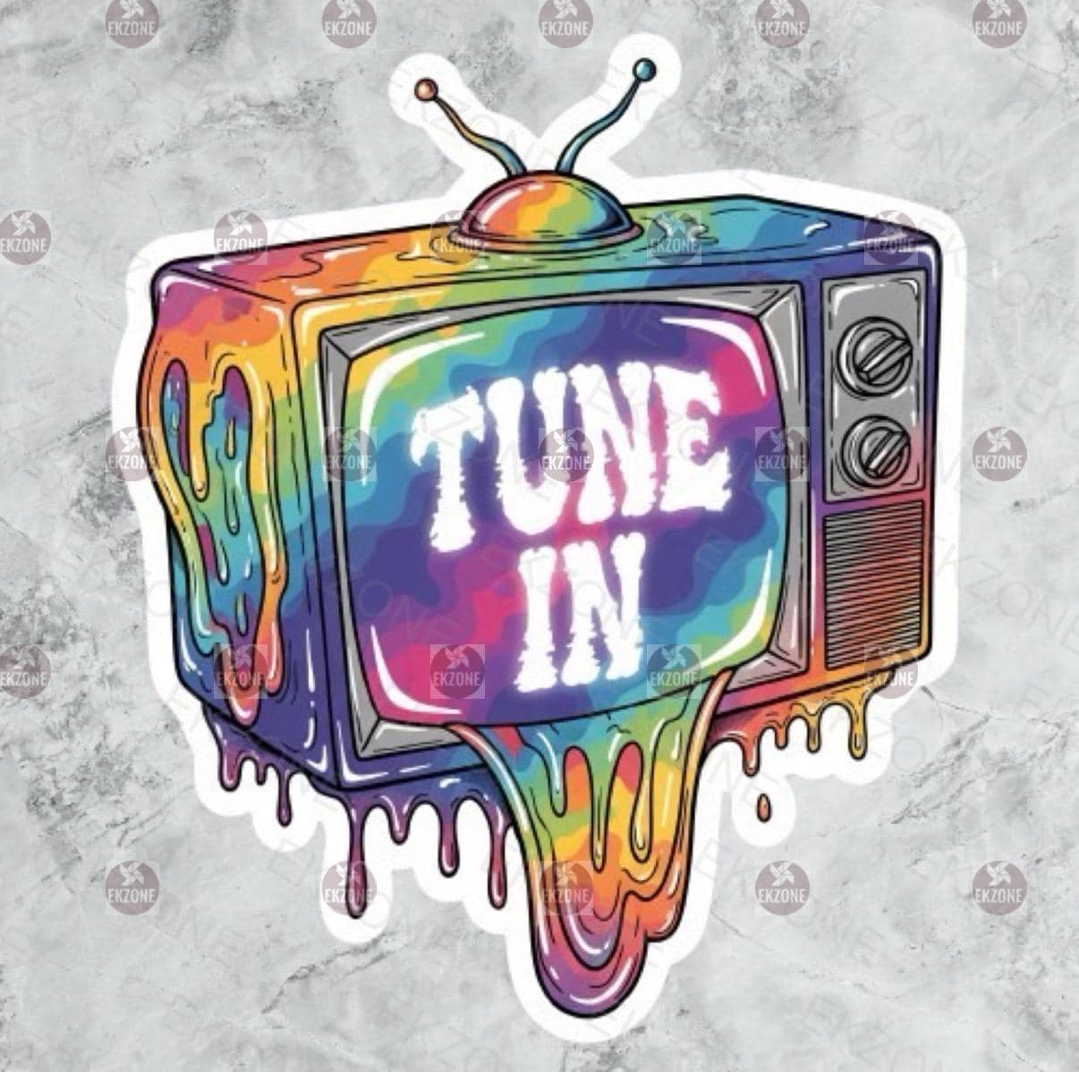 Glow in Dark Tune In TV Sticker | Psychedelic Retro Decal | Dripping Television Art | UV Reactive Pop Art | Nostalgia Gift | 80s Aesthetic