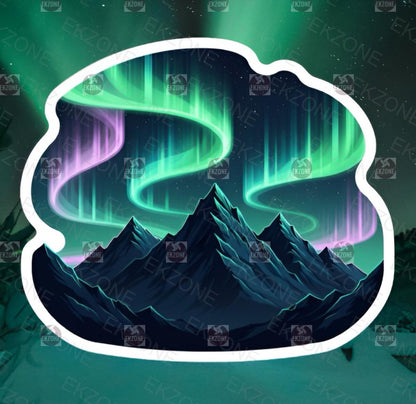 Glow in Dark Northern Lights Sticker | Aurora Borealis Mountain Decal | Celestial Cosmos Art | Magical Night Sky Vinyl | Outdoorsy Gift | UV