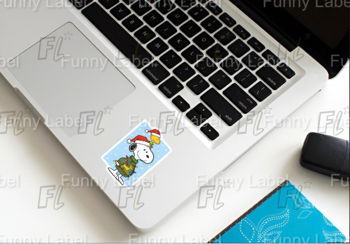 Snoopy & Woodstock Ugly Christmas Sweater Sticker | Peanuts Holiday Decal | Santa Hat Vinyl