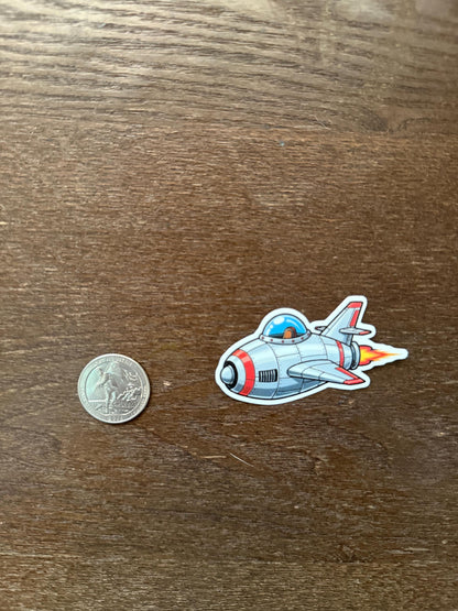 Retro Rocket Ship Sticker | Vintage Sci Fi Decal | Space Adventure Art | Classic Cartoon Spaceship Vinyl | Astronaut Gift | Nostalgic Laptop