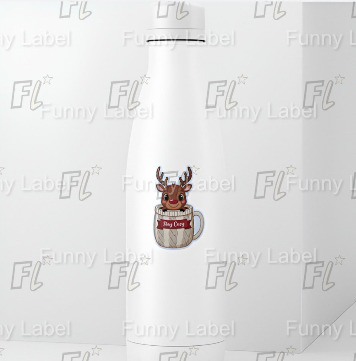Stay Cozy Reindeer Mug Sticker – Cute Winter Label for Gifts & Crafts