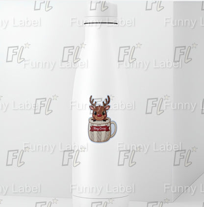 Stay Cozy Reindeer Mug Sticker – Cute Winter Label for Gifts & Crafts