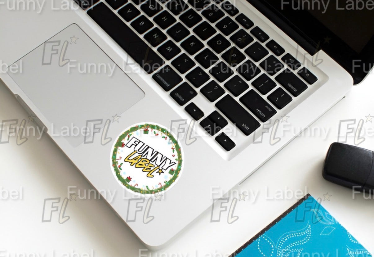 Funny Christmas Wreath Label Sticker – Holiday Vinyl Die-Cut