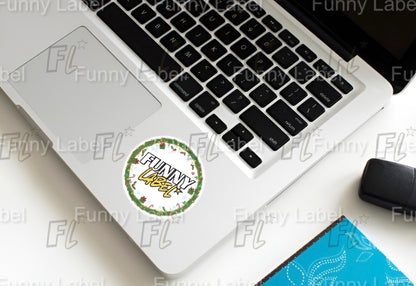 Funny Christmas Wreath Label Sticker – Holiday Vinyl Die-Cut