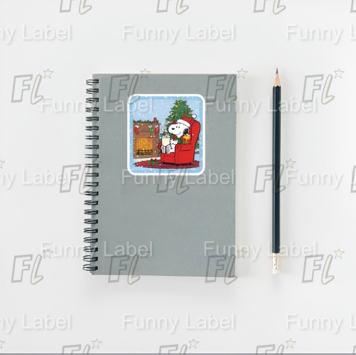 Cozy Snoopy Hot Cocoa Sticker | Christmas Fireplace & Tree Decal | Peanuts Winter Comfort Vinyl