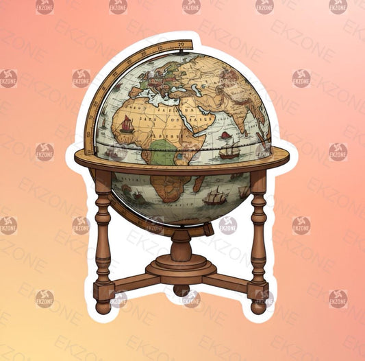 Vintage World Globe Sticker | Antique Globe Decal | Travel Wanderlust Art | History Buff Vinyl | Education Gift | Geography Teacher Laptop