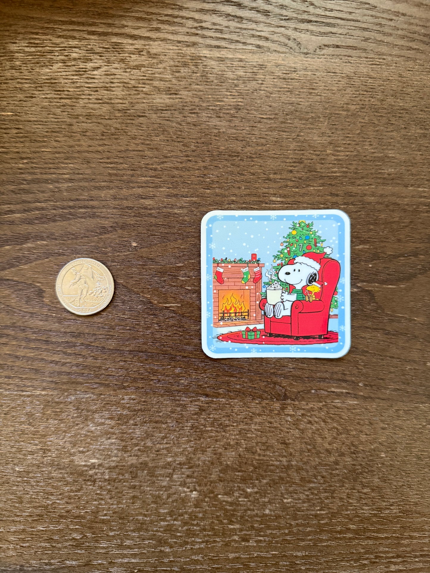 Cozy Snoopy Hot Cocoa Sticker | Christmas Fireplace & Tree Decal | Peanuts Winter Comfort Vinyl