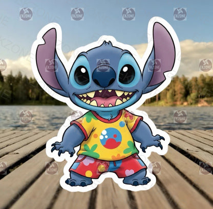 Stitch Hawaiian Outfit Sticker | Lilo & Stitch Disney Decal | Tropical Aloha Art | Cute Alien Vinyl | Summer Beach Fan Gift | Laptop Decal